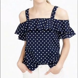 ✨WORN X1✨ J. Crew Cold Shoulder Polka Dot Top